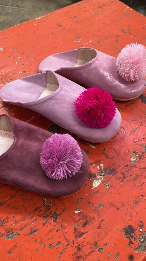 babouches femme à pompons