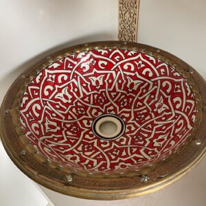 vasque céramique peinte à la main couleur rouge