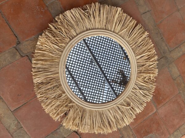 miroir rond osier et raphia