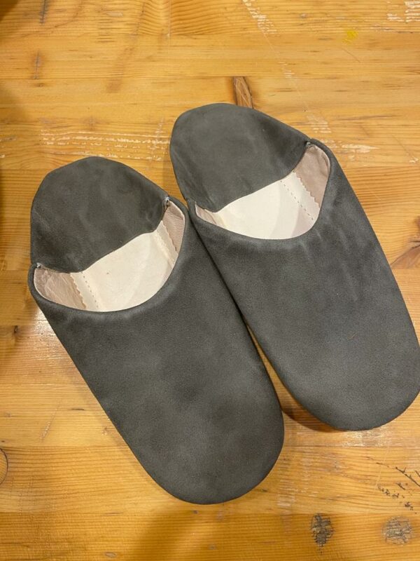 babouche femme gris anthracite cuir veau velours