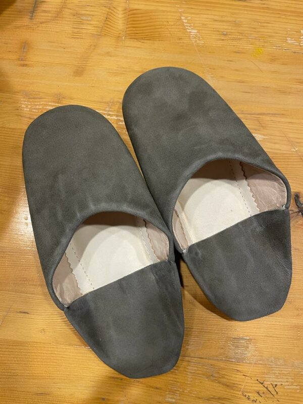 babouche femme gris anthracite cuir veau velours