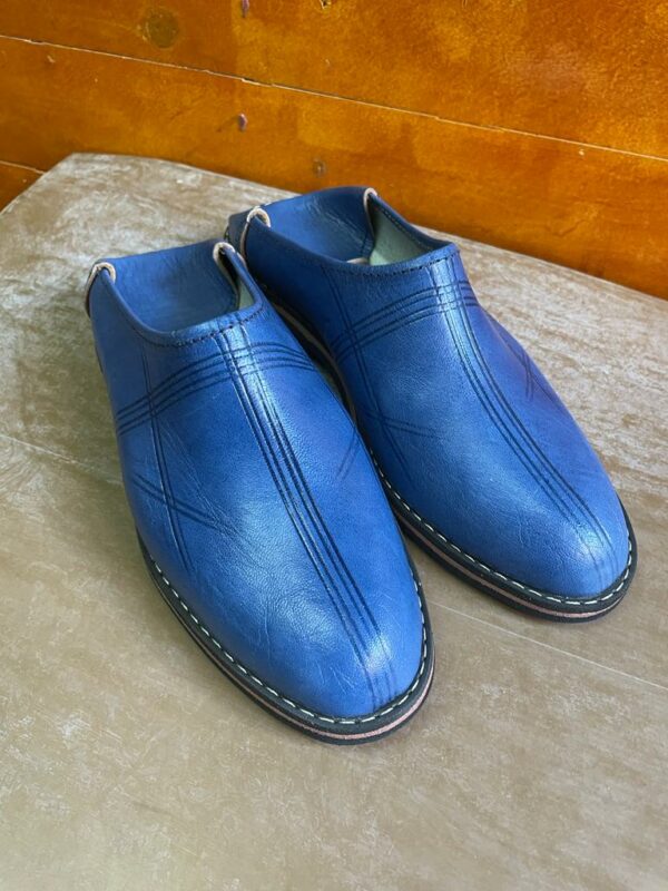 babouche cuir bleu semelle pneu recyclé