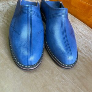 babouche cuir bleu semelle pneu recyclé