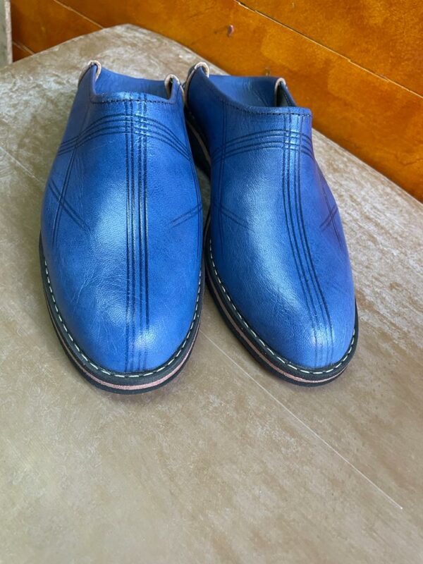 babouche cuir bleu semelle pneu recyclé