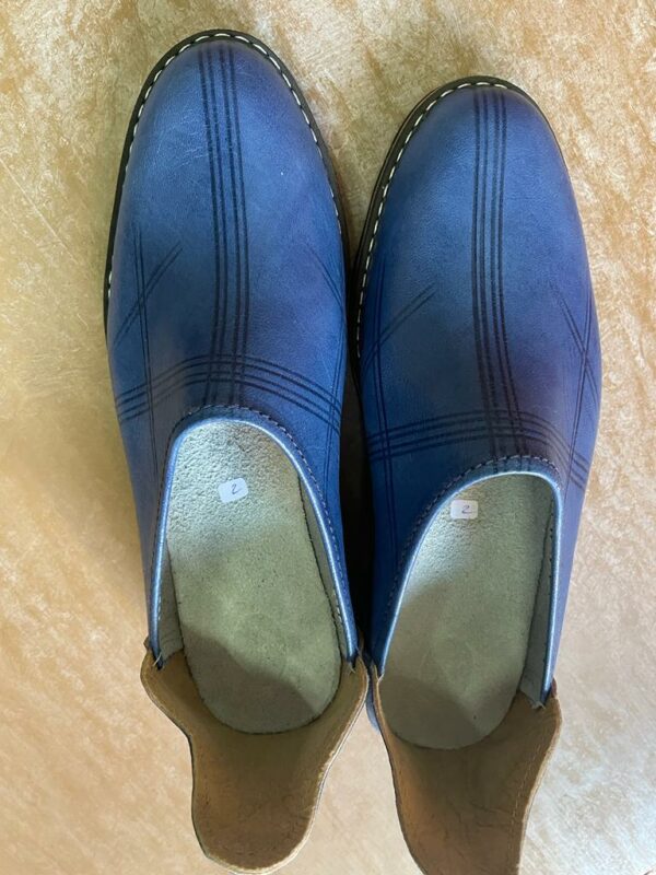 babouche cuir bleu semelle pneu recyclé