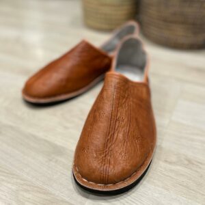 babouche homme et femme cuir camel