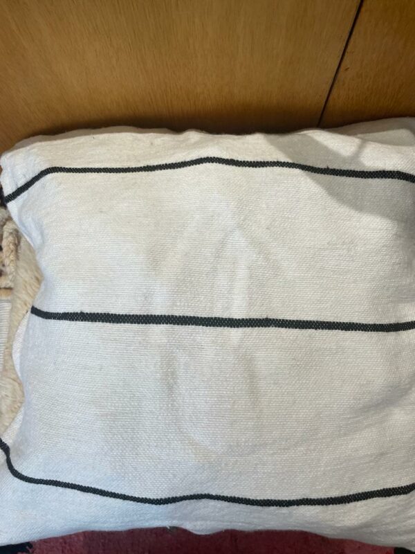 Housse de coussin en coton blanc et fine rayure noir.