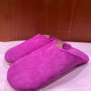 Babouches veau velours fushia femme.