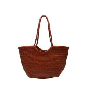 Panier en cuir tressé fin fauve.