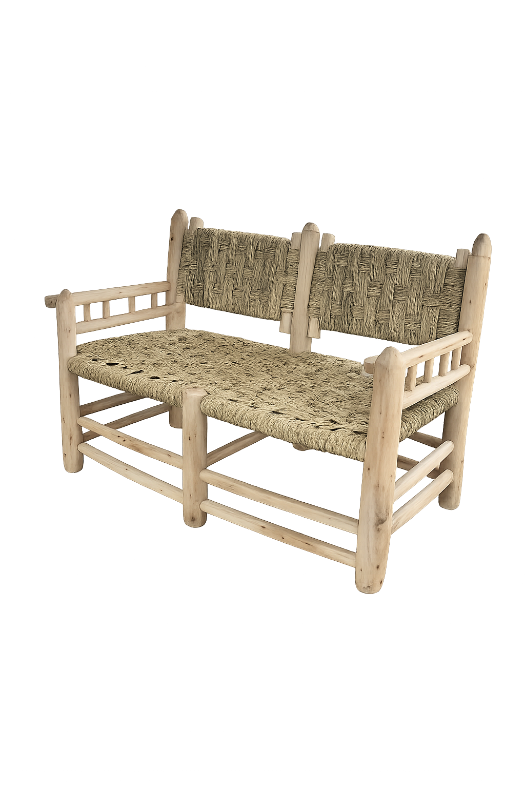 Fauteuil 2 places artisanal bois corde tressée fabrication marocaine Fauteuil artisanal bois et corde deux places