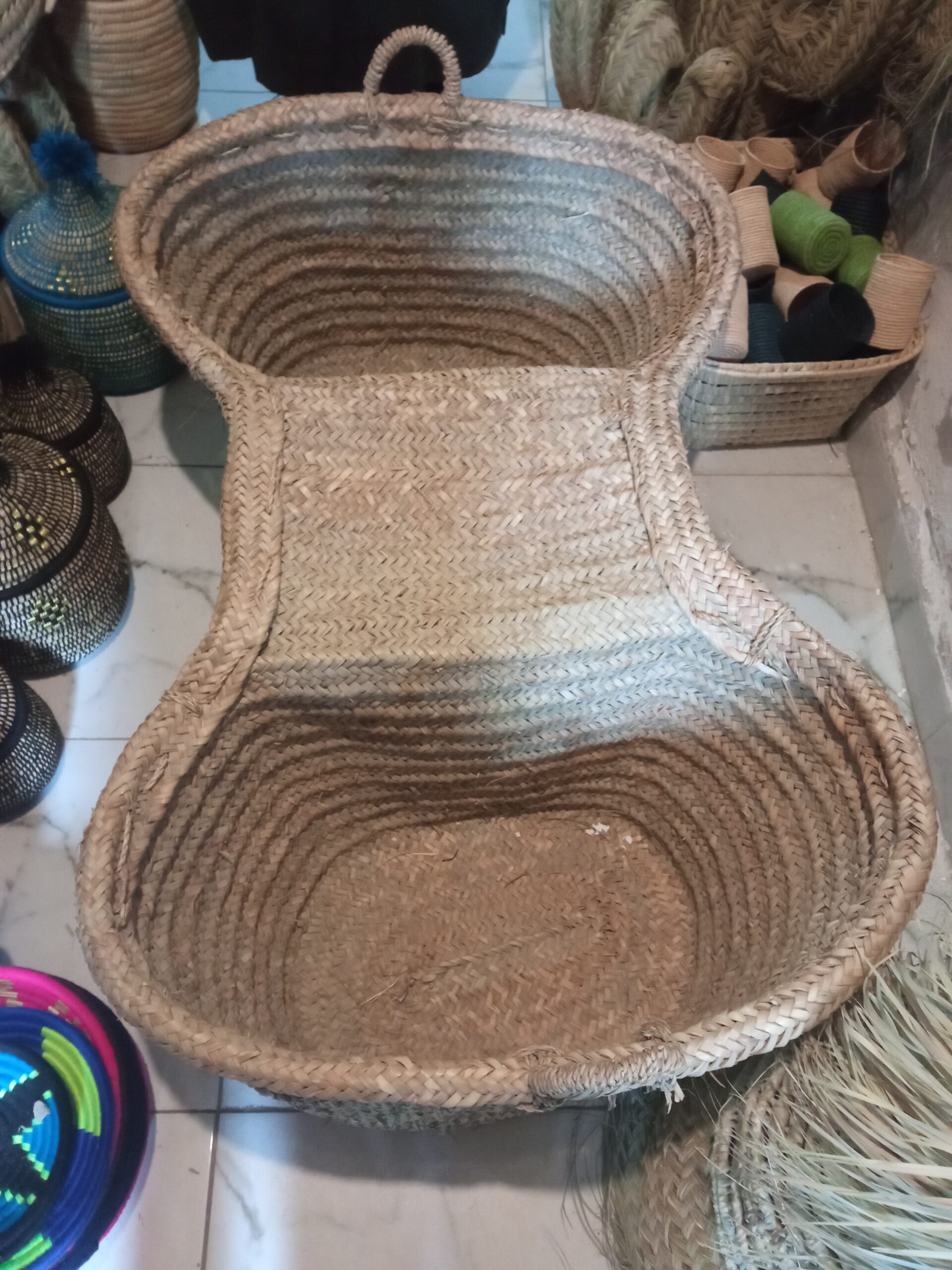Panier double pour piscine Panier de rangement piscine double en feuilles de palmier tressées à la main