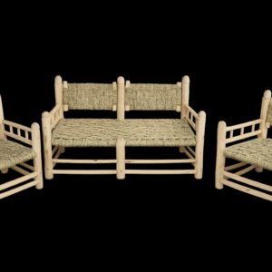 Ensemble fauteuil artisanal bois corde tressée fabrication marocaine