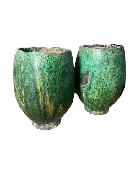 Grande jarre de Tamegroute forma arrondie couleur verte.
